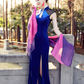 Blue cheongsam dress. Traditional Chinese Qipao dress.