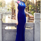 Blue cheongsam dress. Traditional Chinese Qipao dress.