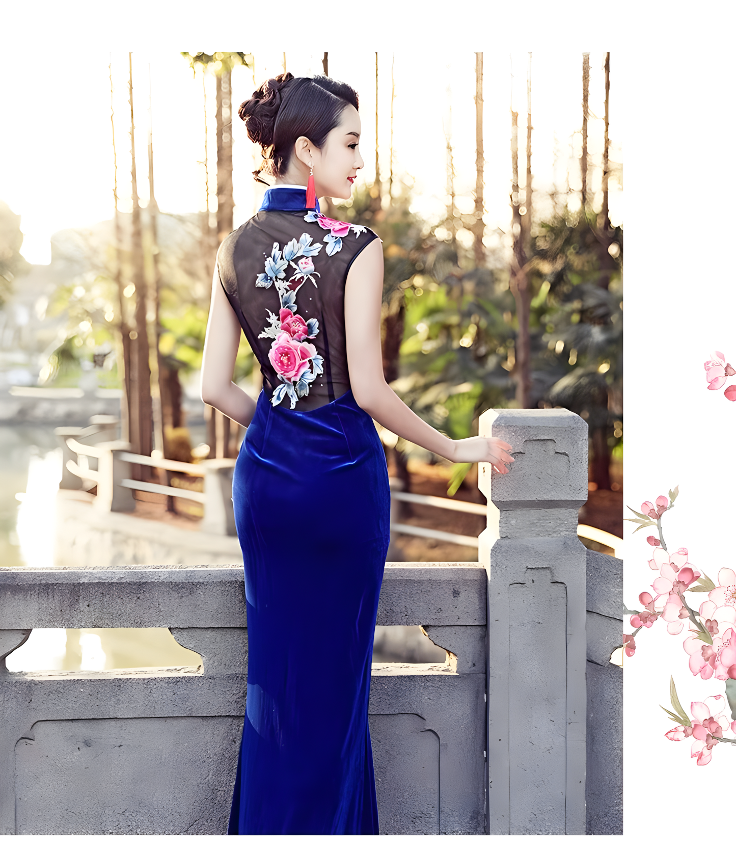 Blue cheongsam dress. Traditional Chinese Qipao dress.