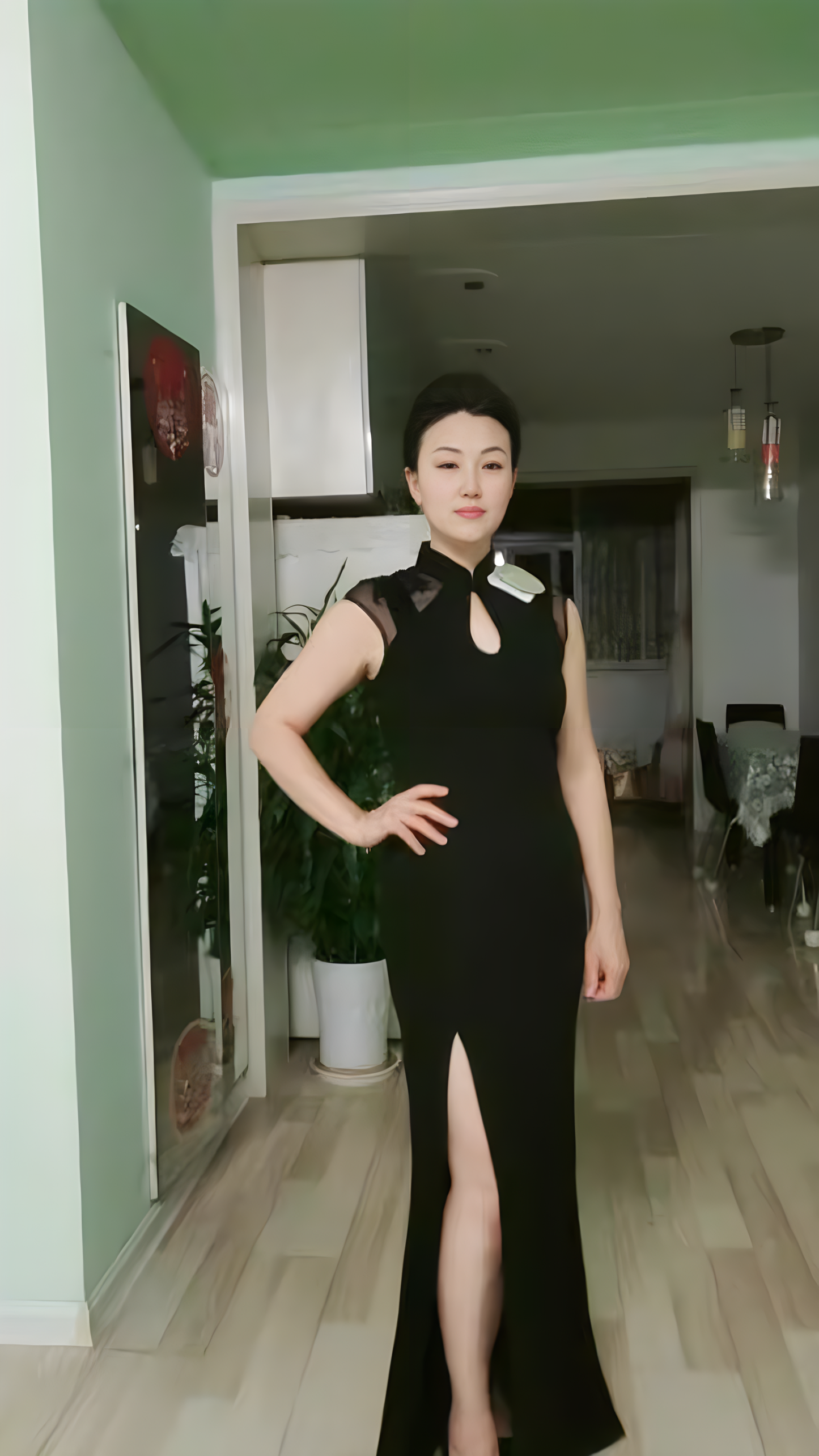 Black openback cheongsam dress.