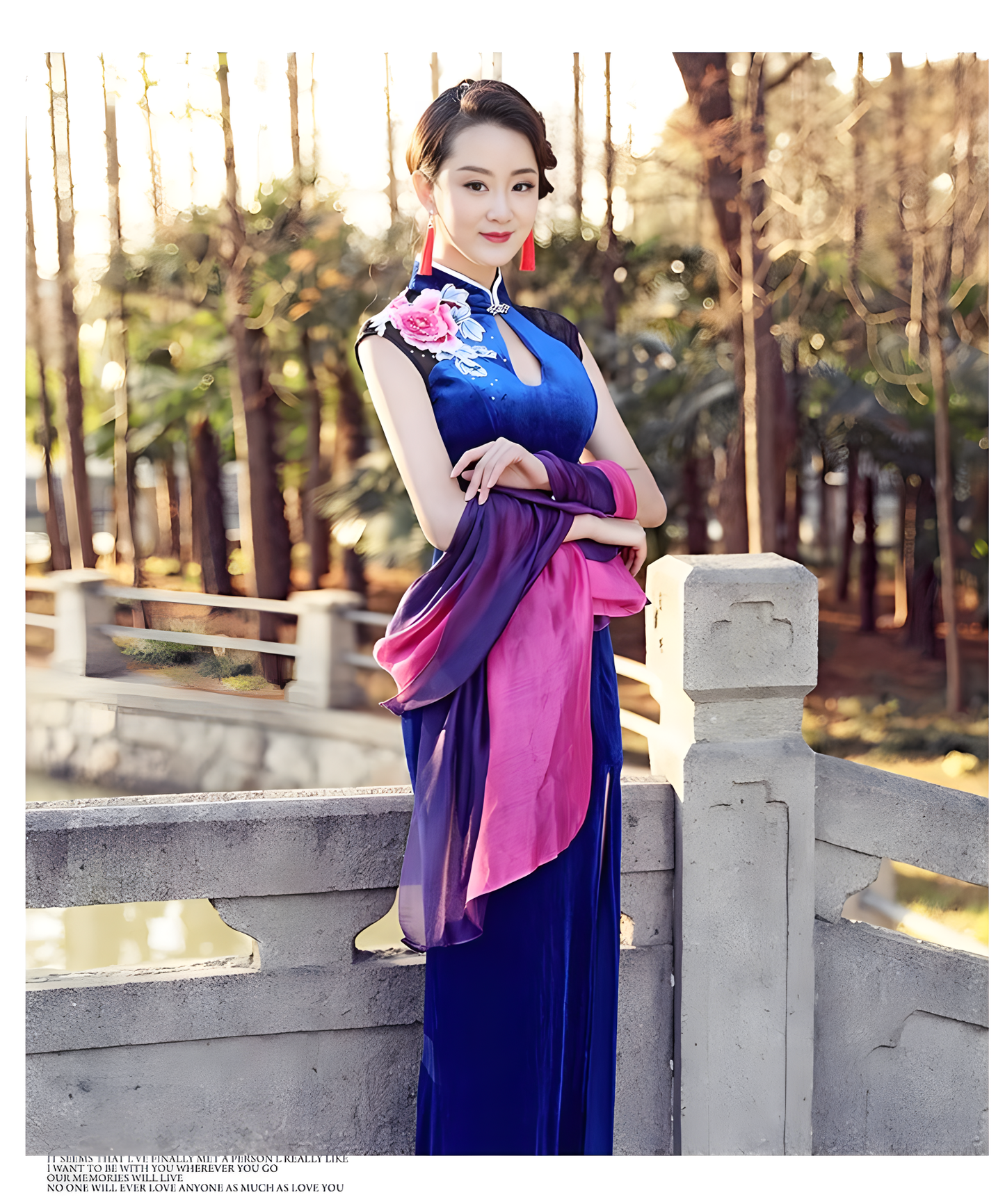 Blue cheongsam dress. Traditional Chinese Qipao dress.