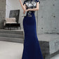 Blue embroidered cheongsam. Elegant ball gown.