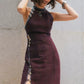 Purple sleeveless cheongsam dress. Modern sleeveless Qipao.