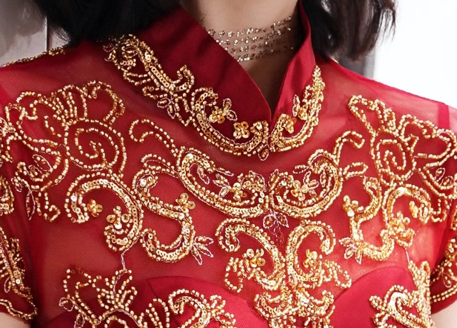 Red cheongsam. Bridal Qipao dress. Wedding dress.