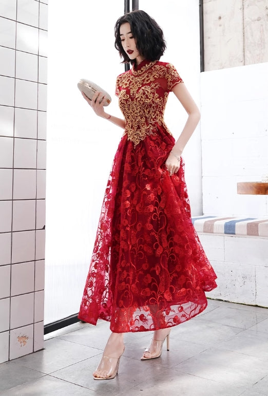 Red cheongsam. Bridal Qipao dress. Wedding dress.