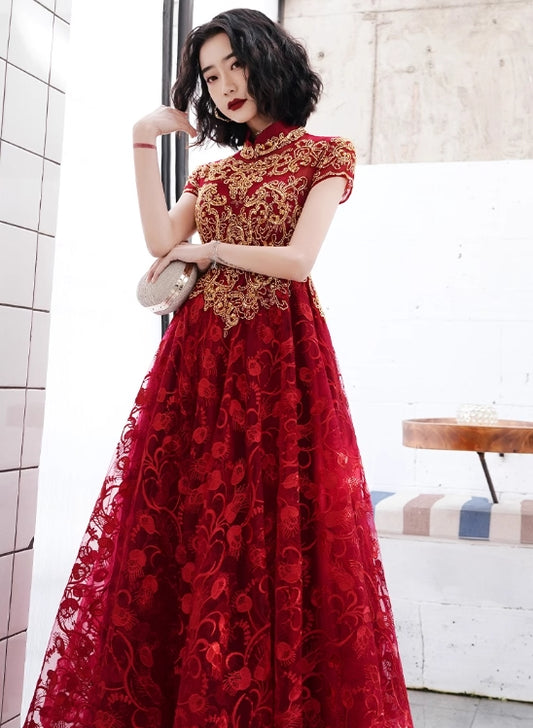 Red cheongsam. Bridal Qipao dress. Wedding dress.