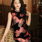 Elegant Chinese vintage cheongsam. Black qipao dress.