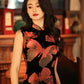 Elegant Chinese vintage cheongsam. Black qipao dress.