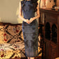 Elegant Chinese vintage cheongsam. Blue qipao dress. Sleeveless gown.