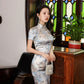 Elegant Chinese vintage cheongsam. Blue qipao dress. Short sleeve dress.