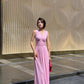 Retro elegant pink sleeveless gown. ball gown.