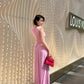 Retro elegant pink sleeveless gown. ball gown.