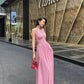 Retro elegant pink sleeveless gown. ball gown.