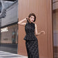 Black Tang suit dress. Waistcoat and skirt two-piece set.