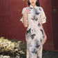 Black butterfly cheongsam. Short sleeve cheongsam.