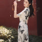 Black butterfly cheongsam. Short sleeve cheongsam.