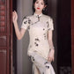 Traditional short-sleeved cheongsam. Floral cheongsam.