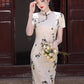 Traditional short-sleeved cheongsam. Floral cheongsam.