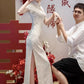 White cheongsam. Bridal dress. wedding dress.