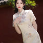 Champagne floral cheongsam. Short sleeve cheongsam. for you.