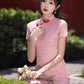 Pink cheongsam. Short sleeve cheongsam. for you.