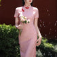 Pink cheongsam. Short sleeve cheongsam. for you.