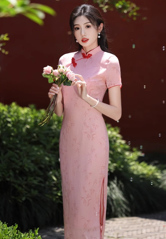 Pink cheongsam. Short sleeve cheongsam. for you.