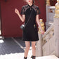 Black lace cheongsam. Short sleeve cheongsam. Black skirt. for you.