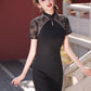 Black lace cheongsam. Short sleeve cheongsam. Black skirt. for you.