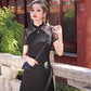 Black lace cheongsam. Short sleeve cheongsam. Black skirt. for you.