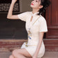 White cheongsam. Short sleeve cheongsam. White skirt. for you.