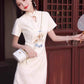 White cheongsam. Short sleeve cheongsam. White skirt. for you.