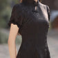 Black cheongsam. Short sleeve cheongsam. Chinese style black skirt. for you.