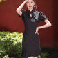 Black cheongsam. Short sleeve cheongsam. Black skirt.