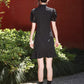 Black cheongsam. Short sleeve cheongsam. Black skirt.