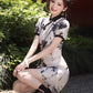 Cheongsam ink painting. Short sleeve cheongsam. Short skirt.