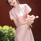 Pink cheongsam. Short sleeve cheongsam. Pink skirt.