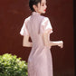 Pink cheongsam. Short sleeve cheongsam. Pink skirt.