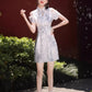 Off-the-shoulder cheongsam. Short sleeve cheongsam. Short skirt.