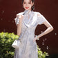 Off-the-shoulder cheongsam. Short sleeve cheongsam. Short skirt.