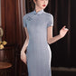 Blue cheongsam. Short sleeve cheongsam. Blue dress.