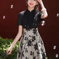 Black cheongsam. Short sleeve cheongsam. Black skirt.