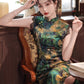 Blue green cheongsam. Lace short sleeve cheongsam.