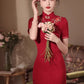 Red cheongsam. Short sleeve cheongsam. Chinese wedding dress.