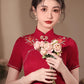 Red cheongsam. Short sleeve cheongsam. Chinese wedding dress.