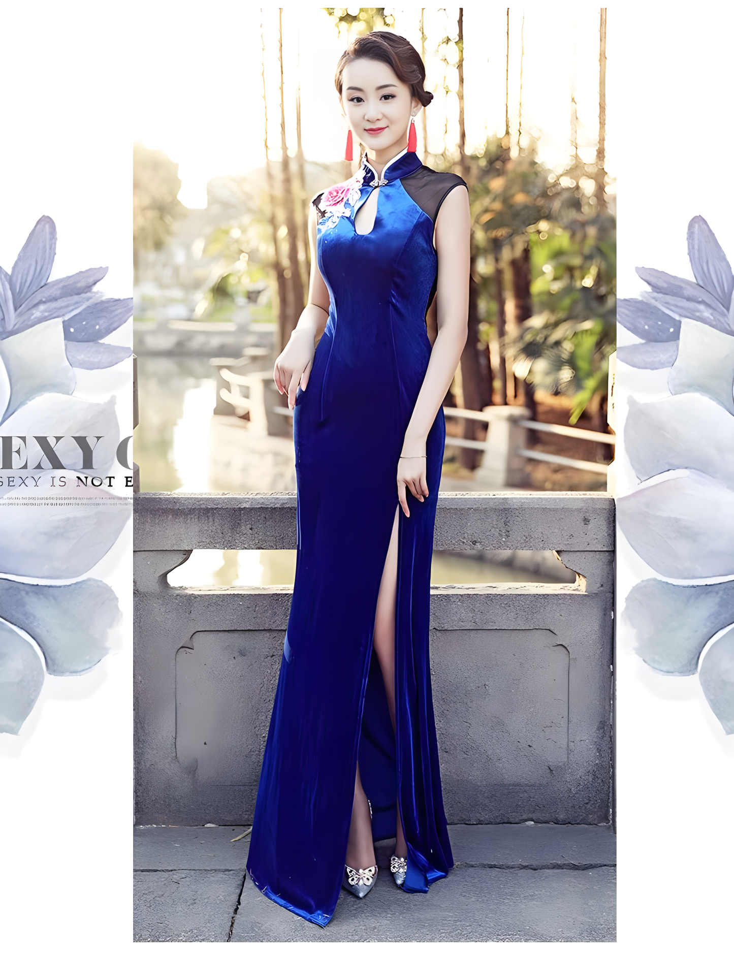 Blue cheongsam dress. Traditional Chinese Qipao dress.