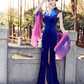 Blue cheongsam dress. Traditional Chinese Qipao dress.