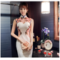 White cheongsam dress. Traditional Chinese Qipao.