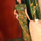 Yellow Chinese short-sleeved cheongsam. Retro cheongsam.