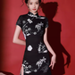 Black cheongsam. Chinese cheongsam dress. Short cheongsam. Black skirt.